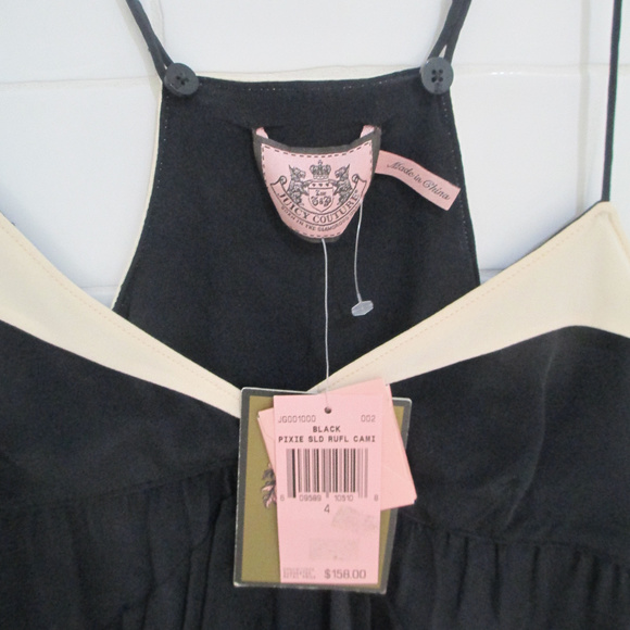 NWT Juicy Couture , Cami Silk Ruffles w/Spaghetti straps Black Sz 4 - Picture 4 of 4